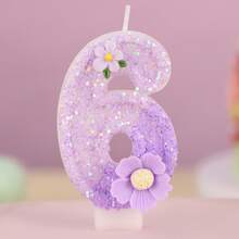 1支浪漫花朵生日蜡烛，高级蜡烛，带有0-9数字，是浪漫派对、生日蛋糕装饰、节日周年纪念派对蛋糕蜡烛的理想之选，闪亮数字蜡烛 - 淡紫色 - 查看 11