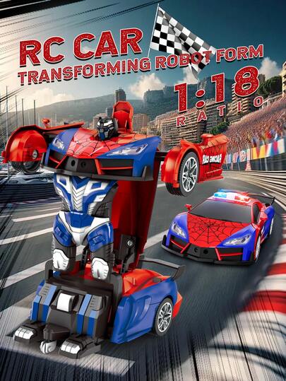 1pc 2-In-1 Remote Control Transforming Robot Car Toy, 2.4GHz RC Car With Lights & Remote, 1:18 Scale Automatic Transformation, 360° Rotation, Suitable For 3-12 Years Old Boys & Girls, Birthday/Halloween/Christmas/New Year Gift (Red)
