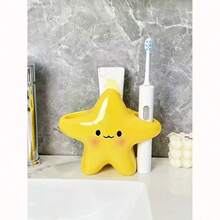 1个可爱星形塑料牙刷架 - 独立式浴室收纳架，造型可爱，采用耐用塑料材质，节省空间，可收纳牙刷和牙膏 - 彩色 - 查看 4