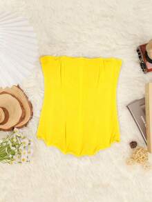 Apperloth 女士弹力网纱抹胸露脐上衣，复古优雅半透明钢圈塑形抹胸，系带露背休闲上衣，适合万圣节、秋冬季穿着。 - 黃色 - 查看 10