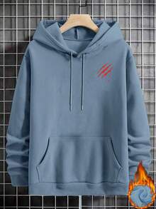 GRDR Men's Autumn/Winter Letter Slogan & Scratch Print Casual Loose Fit Hoodie Sweatshirt - Baby Blue - View 7