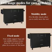 Kitchen Island, Removable Partitions, Removable Casters Like Kitchen Cabinets, Dining Cart With Countertop, Buffet Cabinet, Dining Cart With Wood Grain, Side Towel Rack With Casters, White - Black + MDF+Metal - View 11