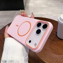 极简粉色磁性硅胶单件装磨砂亲肤无线充电磁吸手机壳，兼容 17 AIR 16 15 14 13 12 Pro Max Plus，柔软硅胶后盖，春季礼物 - 淺粉色 - 查看 1