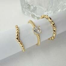 Set Of 3 Women's Twisted Rings With Pave Detail, Sophisticated And Versatile Set - #18 - Ver 4