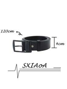 Curea casual pentru bărbați cu cataramă din aliaj cu design minimalist SXiAo, piele PU casual de culoare solidă din denim retro - Negru - Vizualizare 2