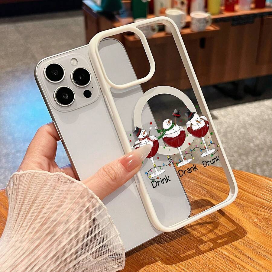 Funda para móvil con diseño de muñeco de nieve y cóctel. Compatible con teléfonos , 17, 16 Pro Max, 15 Pro Max, 13 y 12. Fabricada en TPU, ofrece protección contra golpes y caídas. Un regalo ideal para familiares, amigos, seres queridos, parejas y para Navidad. - Blanco - Ver 1