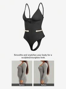 1pc Women Shapewear Jumpsuit, Tummy Control, Butt Lifting, Seamless Bodycon Slip Dress - Black - View 1