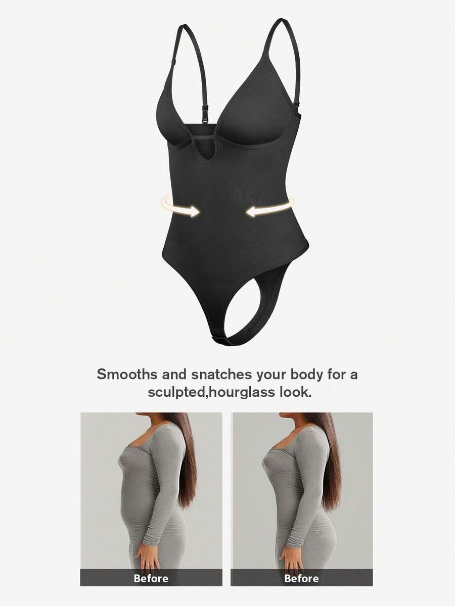 1pc Women Shapewear Jumpsuit, Tummy Control, Butt Lifting, Seamless Bodycon Slip Dress - Black - View 1