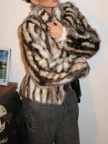 Seelio Autumn/Winter New Women's Fashion Faux Fur Effect Coat Jacket, European And American Style - Multicolor - View 5