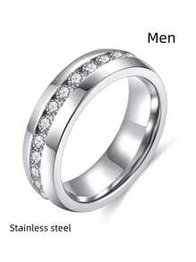 Charming Couple Ring Fashion New Silver Women's Wedding Ring Set, 1 Men's Stainless Steel Wedding Ring Valentine's Day Jewelry - 銀色 - 查看 5