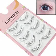 5对自然透明3D U型纤细假睫毛，打造完美眼妆，适合初学者，低过敏性