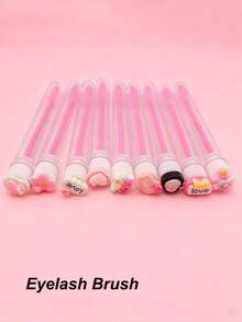 1/3/5/7pcs Heart Cartoon Pattern Pastel Test Tube Mascara Eyebrow Brush Eyelash Brush With Tube, Independent Packaging Eyelash Brush, Makeup Tool For Travel - Pink - View 3