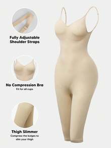 1pc Backless Shapewear, Women's Tummy Control Jumpsuit, Seamless Full Body Shaper Sleeveless Jumpsuit, Valentine's Day Edition - Champagne - View 4