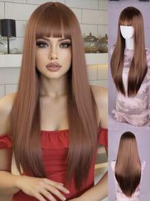 26英寸女士米色长直发带刘海全头假发，适合日常佩戴、派对和假日穿着。 - 彩色 - 查看 8