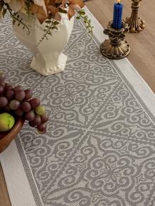 1 件长方形涤纶桌旗，带彩色流苏装饰，适用于厨房/客厅家居装饰 - 灰色 - 查看 3