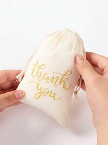 6个金色感谢抽绳礼品袋，金色感谢图案，可重复使用，带抽绳，适用于感恩节、生日、婚礼派对礼品包装、新娘送礼会、婴儿送礼会礼品包装、糖果礼品袋、感谢礼品袋、小礼品袋、生日派对礼品袋等。 - 白色 - 查看 10