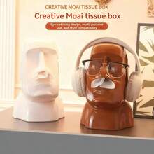 1个创意摩艾石像纸巾盒，高端装饰纸巾架，适用于客厅、茶几、餐桌、浴室纸巾架 - 摩艾石像紙巾盒 - 查看 9