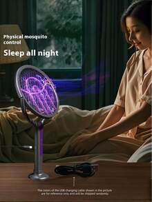 1个可折叠电蚊拍，USB Type-C充电，2800V物理灭蚊器，带可伸缩手柄和旋转折叠机构，多层网罩和紫外线吸引技术，适用于室内外使用 - 家居、卧室、厨房、办公室、露台 - 彩色 - 查看 6