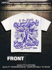 Mens Graphic Tees Print With IF YOU DIDNT SUCCEED TRY HARD ENOUGH Cotton Streetwear T-Shirt Round Neck Loose Fit Fall Ho - 白色 - 查看 1