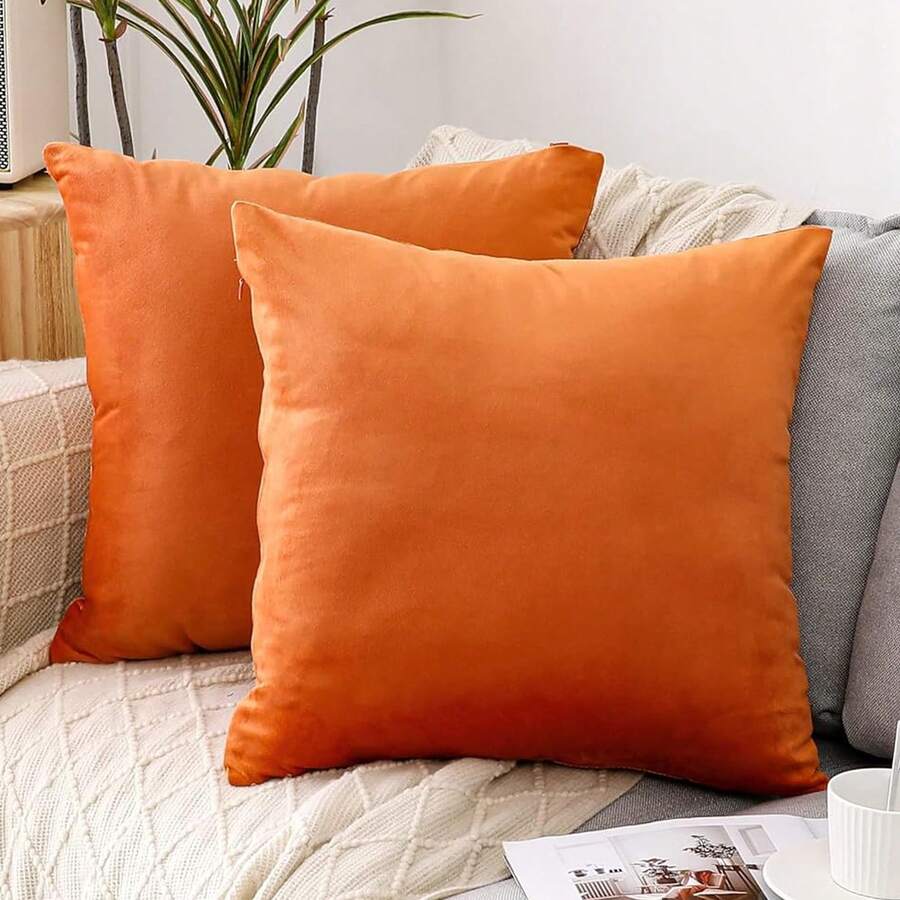 1个/2个装 万圣节主题装饰抱枕套，天鹅绒材质，适用于沙发、卧室、客厅、户外，尺寸：12x20英寸（30x50厘米）/18x18英寸（45x45厘米），橙色 - 橘色 - 查看 1
