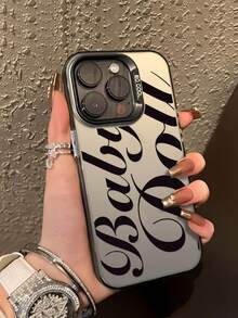 1 pieza Funda de teléfono con patrón de letras negras, colorida, de plata IMD, a prueba de golpes y de moda, compatible con iPhone 11 12 13 14 15 16 17 Pro Max - Multicolor - Ver 3