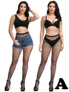 Women's Sexy Fishinet Tights, For Daily Life, High Waisted Mesh Pantyhose, Slim Fit, Comfortable, Suitable For All Seasons, Dates, Parties, Dances, Fashion, Personalized, Sexy, Versatile  Fabric    Hollow Out - màu đen - Xem 2