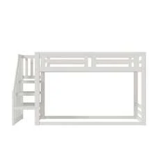 Children's Bed 90*200cm, Low Bunk Bed With Ladder, Solid Wood Bed Frame With Slatted Sides, White - White + Solid Wood - View 8