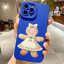 2026 nueva funda de teléfono mate, funda de teléfono diseño de niña de pan de jengibre con lazo y vestido para  17 15 Pro Max  17 14 Pro  17 13  Galaxy S23 S22 S21 protector de teléfono funda de pareja regalo para novio novia regalo de vacaciones - Negro - Ver 4
