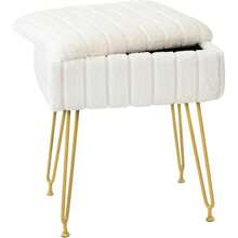 Vanity Stool Chair With Storage Faux Fur Makeup Chair For Vanity 15.7"L X 11.8"W X 19.4"H Soft Ottoman 4 Metal Legs With Anti-Slip Feet Modern Multifunctional Chairs For Bedroom White - White - View 1