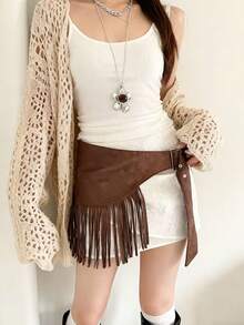 Retro Western-stil Fransat triangelmidjebälte, Layered Design, Mocka, Sexig Vibe - Multifärgad - Visa 5