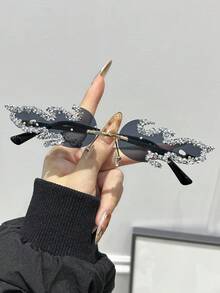 1/2/3pcs Women's Flame Shaped Rhinestone Red Rimless Glasses, European And American Style Exaggerated Personalized Fashion Glasses, Zinc Alloy Temple, Suitable For Party / Music Festival / Street Photography / Theme Event / Stage Performance Niche Eye-Catching Accessory - Multicolor - View 31