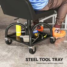 HOMCOM Workshop Stool With Wheels, Shelf Surface, Lumbar Support, 58.5" Height, Rolling Stool With Load Capacity Up To 135 Kg, Work Stool, Rolling Seat, Workshop Seat For Workshop, Black