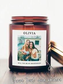 Custom Photo Candle Label Personalized Bridesmaid Proposal Candle Label Customizable Photo Family Photo Gift, Personalized Photo Birthday Gift, Anniversary Gift 2026 New Year Gift For Couple Anniversary Gift Custom Photo Wine Label Newly Engaged Couple Wine Label(Only Label), Party Decor - Multicolor - View 4