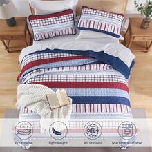 3 Pieces Striped Quilt Set Queen King Size, Red Blue Boho Striped Bedspread Coverlet Set 3 Pieces Lightweight Soft Microfiber Patchwork Quilt Bedding Set For All Season,Home Decor Bedroom Decor Mothers Day Gift Wedding Decorations - 紅藍 - 查看 2