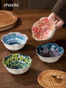 choxila 1pc Ceramic Seasoning Plates, Bohemian Plates, Sauce Plates, Household Soy Sauce, Vinegar And Spice Plates, Suitable For Home Kitchens, Dining Rooms, Sushi Bars, Parties, Hot Pot, Picnics, Camping, Barbecues, Cold Dishes, Kitchen Tableware, Tableware Accessories