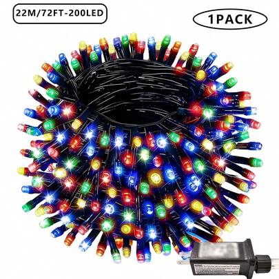 1 Pack Of 22 Meters/72 Feet, 200 LED Christmas Decorative Lights, Plug-In Light Strings, Indoor Christmas Decorations, Christmas Tree Lights, Room/Bedroom Eaves Decorative Lights, IP44 Waterproof Design, 8 Light Flashing Modes, White Christmas Tree Light Strip.