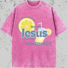 Faith In Jesus, Christian Believers, Christian T-Shirts, Faith (Jesus) Will Be Transformed Into Beautiful "LIFE GAVE ME SOME LEMONS But My Jesus He Be Makin 'LEMONADE", Lemon Slices, Lemon Water Patterns, Conveying A Positive Attitude Towards Life......Classic Regular Short Sleeved, Fashionable And Cool Design, High-Quality Printing, Fashionable  T-Shirt, Women's Pattern T-Shirt, Fun Pattern T-Shirt, Men's Pattern T-Shirt, Casual Loose T-Shirt, 100% Cotton T-Shirt, Soft, Breathable And Comfortable, Washable T-Shirt, Casual Street Style T-Shirt, Suitable For All Seasons, Very Suitable For Casual Wear And Street Style. They Are Excellent Gifts For Family And Friends. - Hồng - Xem 6