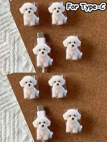2/4/8pcs Cute Curly White Puppy Design Cable Protector, Fashionable Acrylic Protector, Protect Charging Head, Earphone, Phone Cables From Breaking, Extend Data Cable Lifespan, Compatible With Android Type-C/Apple 20W Fast Charging Cables