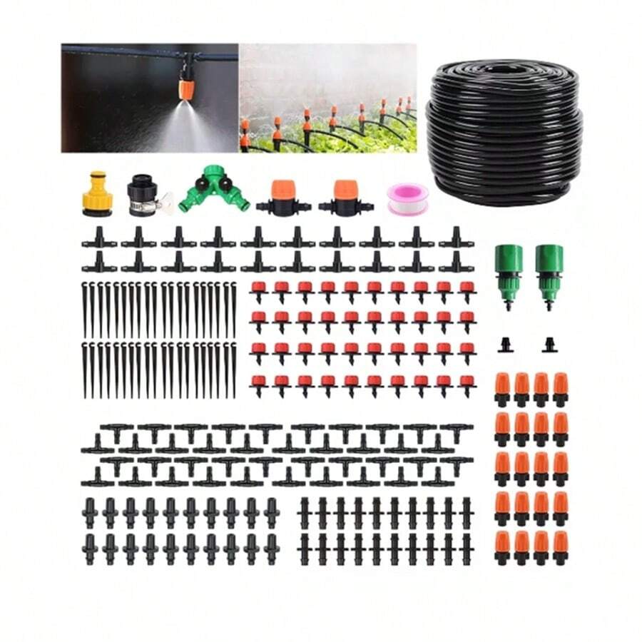 Kit Irrigação 211 Pcs Nebulização Gotejador Bicos C/40m Tubo - Preto - Visão 1