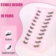 10 pares de pestañas postizas de media longitud con banda transparente, pestañas falsas de ojo de gato cortas y suaves de 3D de imitación de visón, pestañas postizas naturales y suaves para maquillaje