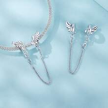 WOSTU 1件925纯银可爱雪花蝴蝶邪眼心形硅胶安全链，适用于女士手链DIY时尚饰品礼品