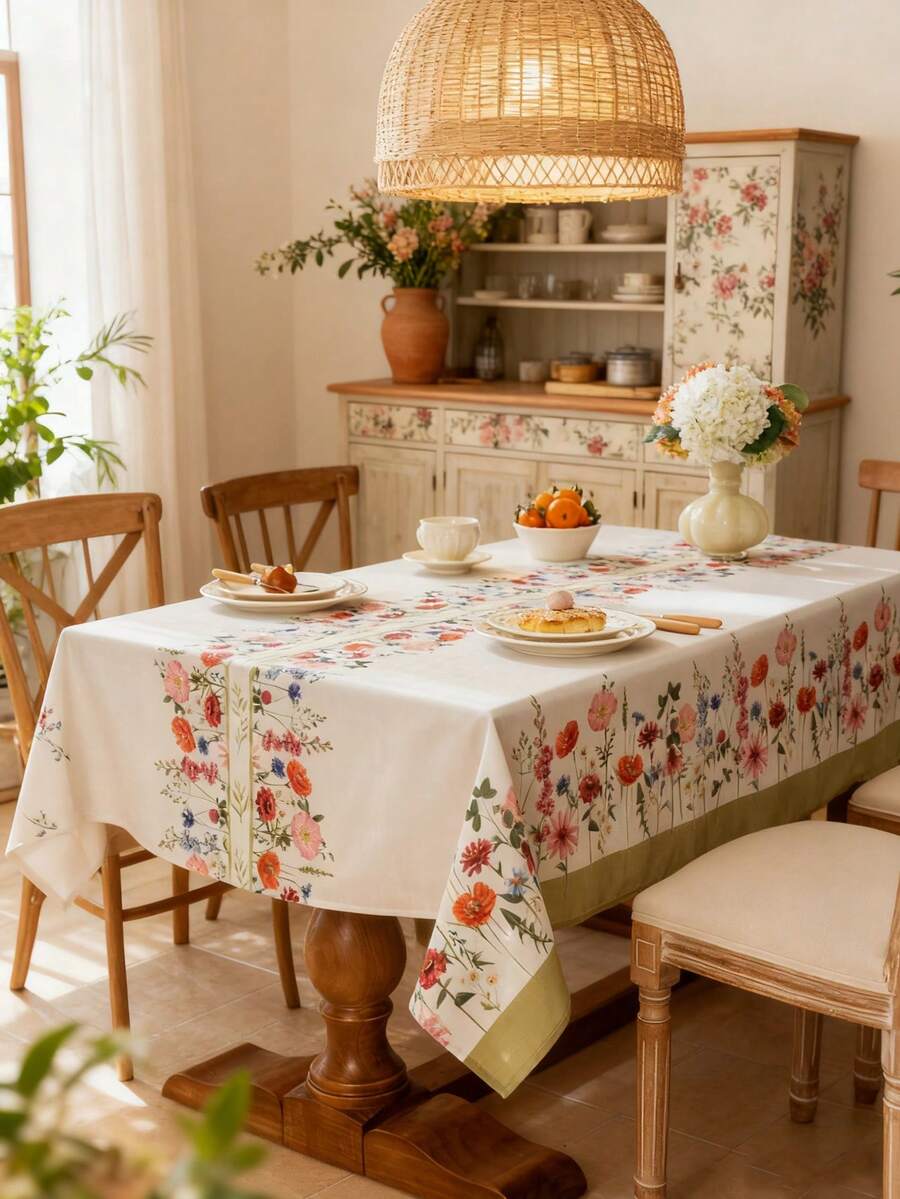 1 pieza Mantel rectangular estilo bohemio, estampado floral colorido, lavable, adecuado para decoración del hogar diaria, cocina, comedor, sala de estar, fiestas, citas, festivales, /verano