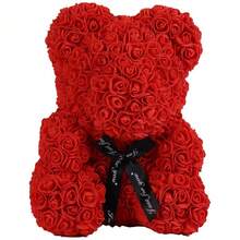 1个永生玫瑰花熊礼盒，情人节、圣诞节、生日礼物，创意PE泡沫花朵拥抱熊，送给女朋友、母亲节的礼物 - 紅色 - 查看 6