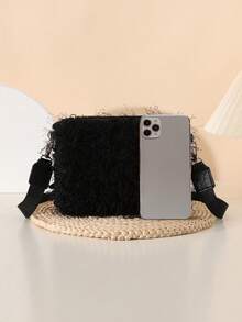 Túi xách lông thời trang dành cho nữ, Túi đeo chéo điện thoại tối giản - màu đen - Xem 4