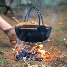 1pc Portable High-Quality Folding Stainless Steel Stove Rack - Outdoor BBQ Grill, Pot Rack, Grill Grate Stand - Durable Cookware Accessory For Camping And Hiking