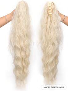 Synthetic 26Inch Long Wavy Claw Clip On Ponytail Hair Extension Blonde Ponytail Extension For Women Pony Tail Hair Hairpiece - Multicolor - View 22