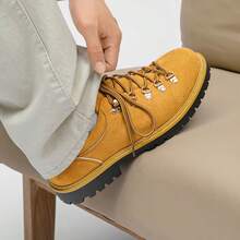 Men's Leather Shoes, Niche Design Retro Men's Shoes, Japanese Retro Old Money Style Casual Work Boots, French Derby Shoes - Yellow - View 5