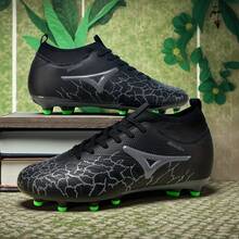 1双成人学生高帮户外足球鞋，专业运动鞋，大码，防滑，耐磨，适用于AG、FG、天然草、软地，系带，足球/橄榄球训练鞋，轻便，高性能，防滑设计，高帮专业足球鞋 - 黑色 - 查看 6
