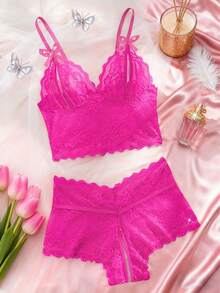 2件套情人节惊喜礼物新款花朵蕾丝性感内衣套装开裆设计，性感撩人，优雅精致，适合狂欢派对穿着。 - 玫紅色 - 查看 8