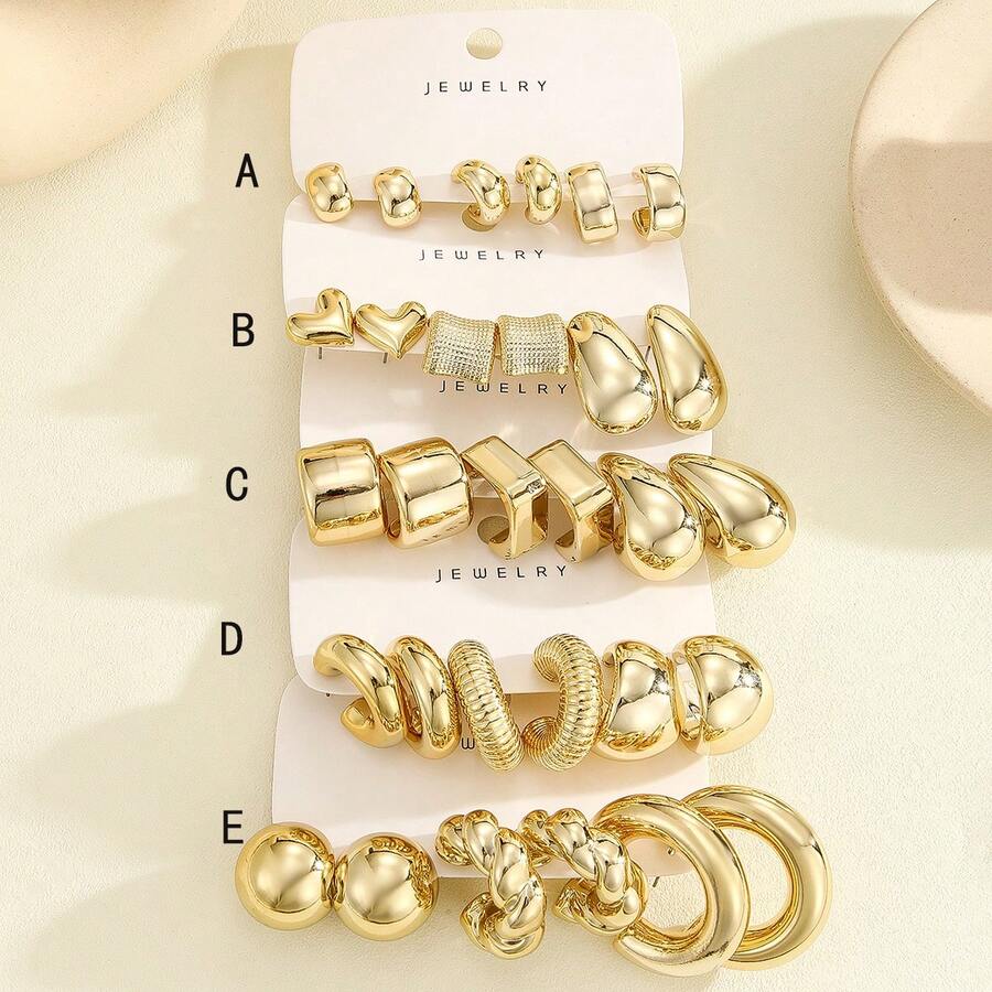 3-15 Pairs Fashionable Geometric Shapes CCB Material Teardrop & Circle Earrings Set, Versatile Jewelry Accessories Suitable For Festivals, Parties, And Daily Wear